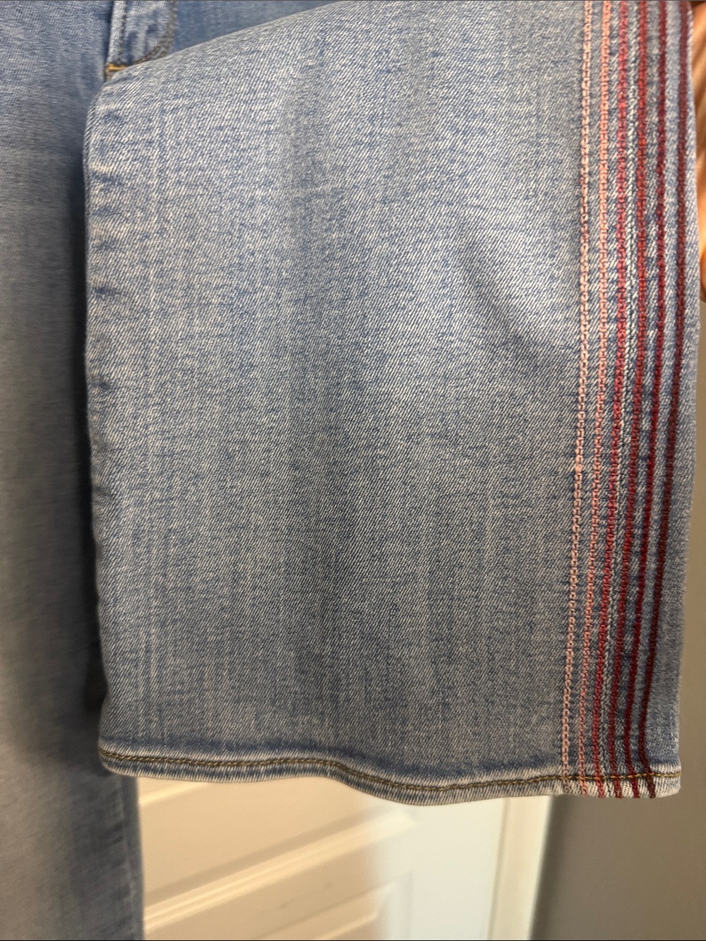 DRIFTWOOD Light Blue Flare Jeans with Purple Side Trim - Picture 4 of 5